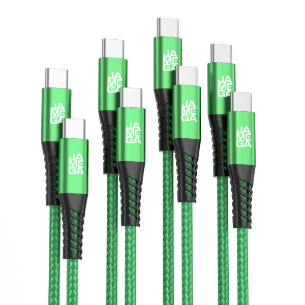 USB C zu USB C Kabel 480mbps 60W mit Metall Stecker Robust 0,5m - 3m Grün - 4er Set