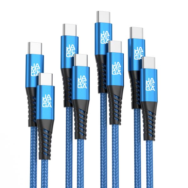 USB C zu USB C Kabel 480mbps 60W mit Metall Stecker Robust 0,5m - 3m Blau - 4er Set