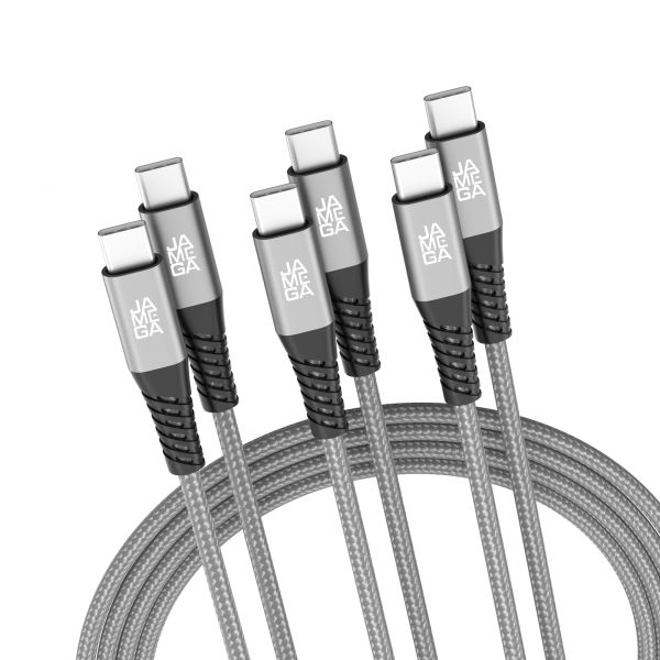 USB C zu USB C Kabel 480mbps 60W mit Metall Stecker Robustes Kabel 2m Grau - 3er Set
