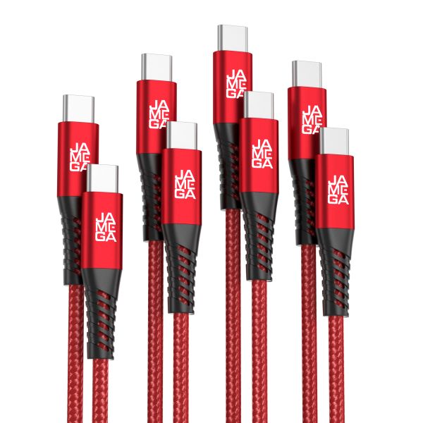 USB C zu USB C Kabel 480mbps 60W mit Metall Stecker Robust 0,5m - 3m Rot - 4er Set