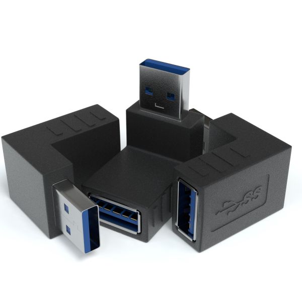 USB-A 3.0 Stecker auf USB-A 3.0 Buchse 90° Winkeladapter | 3er Pack
