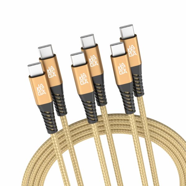 USB C zu USB C Kabel 480mbps 60W mit Metall Stecker Robustes Kabel 2m Gold - 3er Set