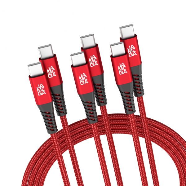 USB C zu USB C Kabel 480mbps 60W mit Metall Stecker Robustes Kabel 2m Rot - 3er Set