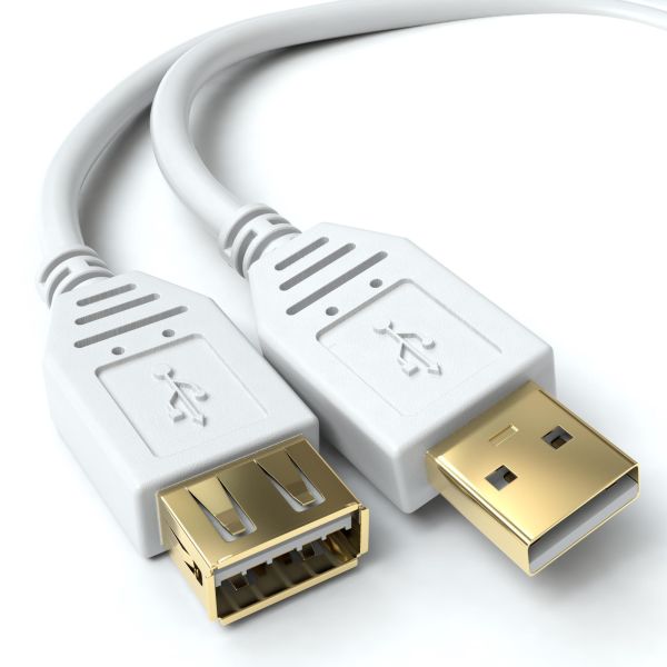 USB-A Verlängerungskabel, 2.0, gold, weiß - S-Impuls Variante