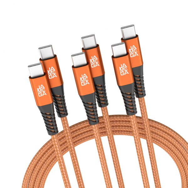 USB C zu USB C Kabel 480mbps 60W mit Metall Stecker Robustes Kabel 2m Orange - 3er Set