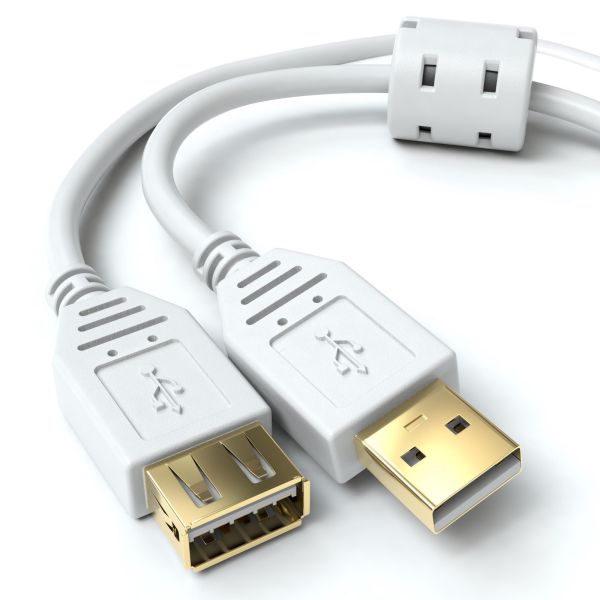 USB-A Verlängerungskabel 2.0, Ferrit - Weiß