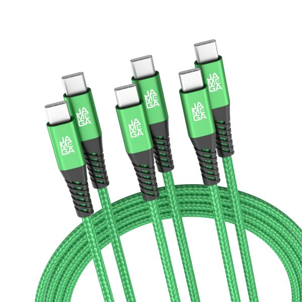 USB C zu USB C Kabel 480mbps 60W mit Metall Stecker Robustes Kabel 2m Grün - 3er Set