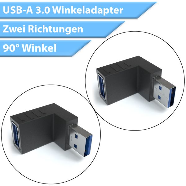 USB-A 3.0 Stecker auf USB-A 3.0 Buchse 90° Winkeladapter