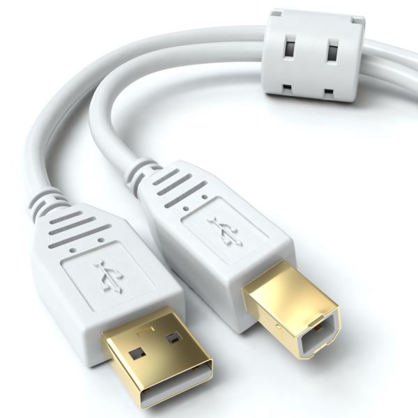 USB-A zu USB-B, Ferrit, Weiß