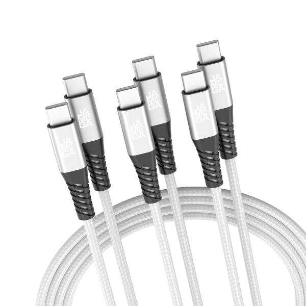 USB C zu USB C Kabel 480mbps 60W mit Metall Stecker Robustes Kabel 2m Weiß - 3er Set